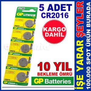 5adet UZUN ÖMÜRLÜ GP CR2016 LİTHİUM 3V DÜĞME PİL