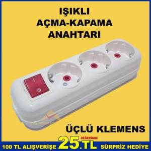 Kablosuz Açma Kapatma Anahtarlı 3lü Priz Klemens