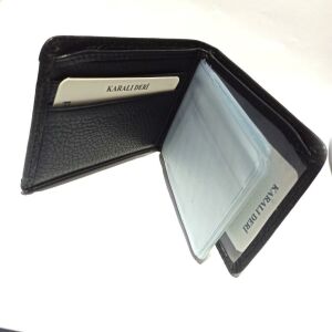 Karalı Gerçek Hakiki Deri 20 Kartlık Kredi Kart Cüzdanı 10 cm X 8 cm