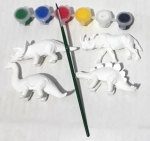 6 Adet Renk ve Boyama Fırçası ile Boyanabilir 4 Dinozorlu Set