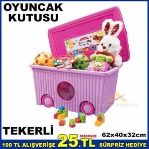 Flora Büyükboy Tekerlekli Renkli Oyuncak Kutusu Pembe