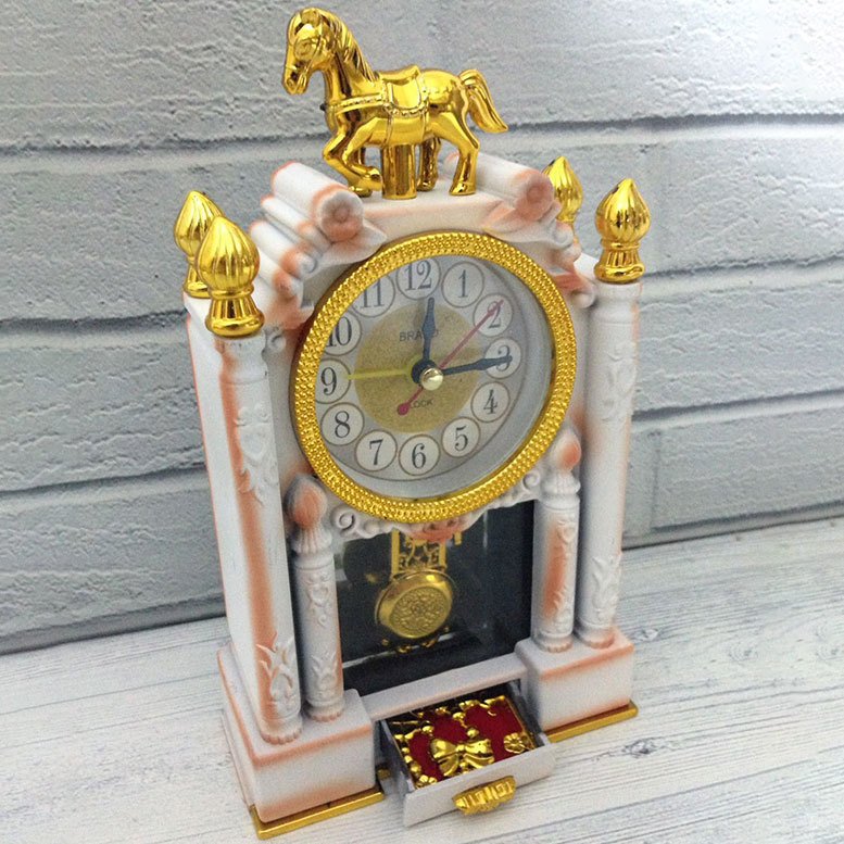 Antika Görünüm Metal Gövde Alarmlı Retro Saat 12cm Çapında Işıklı Nostaljik Metal Zilli Masa Saati