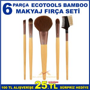 ORİJİNAL ECOTOOLS BAMBOO 6 PARÇA ÇANTALI DOĞAL BAMBU ve TAKLON MAKYAJ FIRÇA SETİ