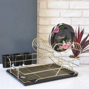 Lalezar Gold Bulaşık Sepeti Kalp Şekilli Bulaşıklık Tabaklık 43x33x11cm Bulaşık Kurutma Izgarası