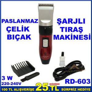 GOLDKAMA RD-603 ŞARJLI PASLANMAZ ÇELİK BIÇAKLI AYARLANABİLİR BAŞLIKLI TIRAŞ MAKİNESİ