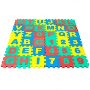72 parça 9x9cm Mini Parçalı Eva Puzzle Harf Sayı Eğitici Oyun Halısı 36 Puzzle+36 Harf ve Sayı