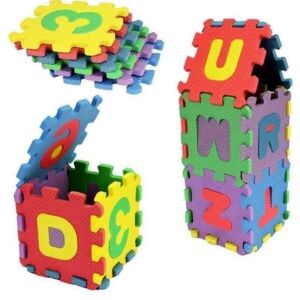 72 parça 9x9cm Mini Parçalı Eva Puzzle Harf Sayı Eğitici Oyun Halısı 36 Puzzle+36 Harf ve Sayı