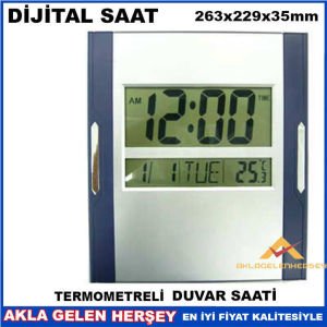 BÜYÜK BOY TERMOMETRE LCD DUVAR SAATİ DİKDÖRTGEN