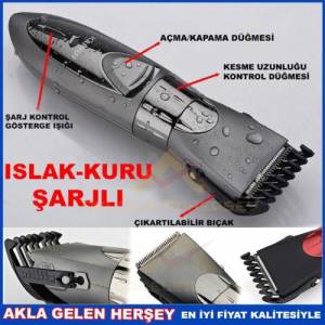 Islak Kuru Tıraş Yapan Yıkanabilir Kesme Uzunluğu Ayarlı Profesyonel Şarjlı Saç Sakal Tıraş Makinesi
