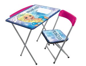 Kız Çocuklara Prenses Model Katlanabilir Çocuk Masa Sandalye Set Ahşap Tablalı Kalemlikli Yeni Model