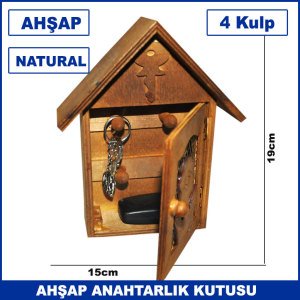 Natural Ahşap 4 Kulplu Anahtarlık Kutusu - Anahtar  Dolabı - Dekoratif Anahtar Dolabı