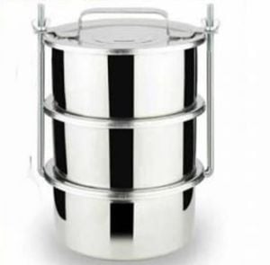 18x10cm Büyük Boy Çelik Sefer Tası 3'lü Karavana Paslanmaz Çelik Vidalı Sistem Yemek Taşıma Kapları