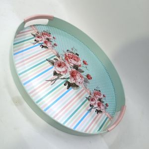 30 cm x 34.5 cm Dekoratif Şık Ekonomik Oval Plastik Desenli Tepsi