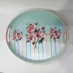 30 cm x 34.5 cm Dekoratif Şık Ekonomik Oval Plastik Desenli Tepsi