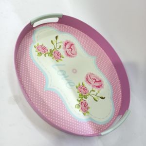30 cm x 34.5 cm Dekoratif Şık Ekonomik Oval Plastik Desenli Tepsi
