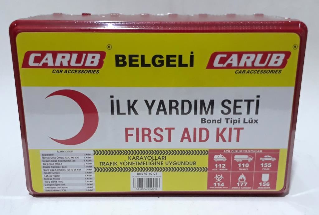 16,5x25,5x8 Karayolları Trafik Yönetmeliğine Uygun İlk Yardım Seti Carub Full+Full İlk Yardım Seti
