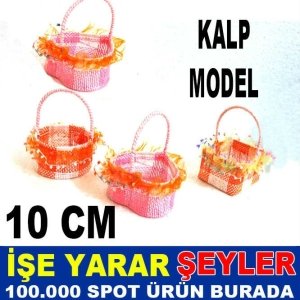 10CM DEKORATİF HASIR KAPLI KALP MODEL MİNİ SEPET