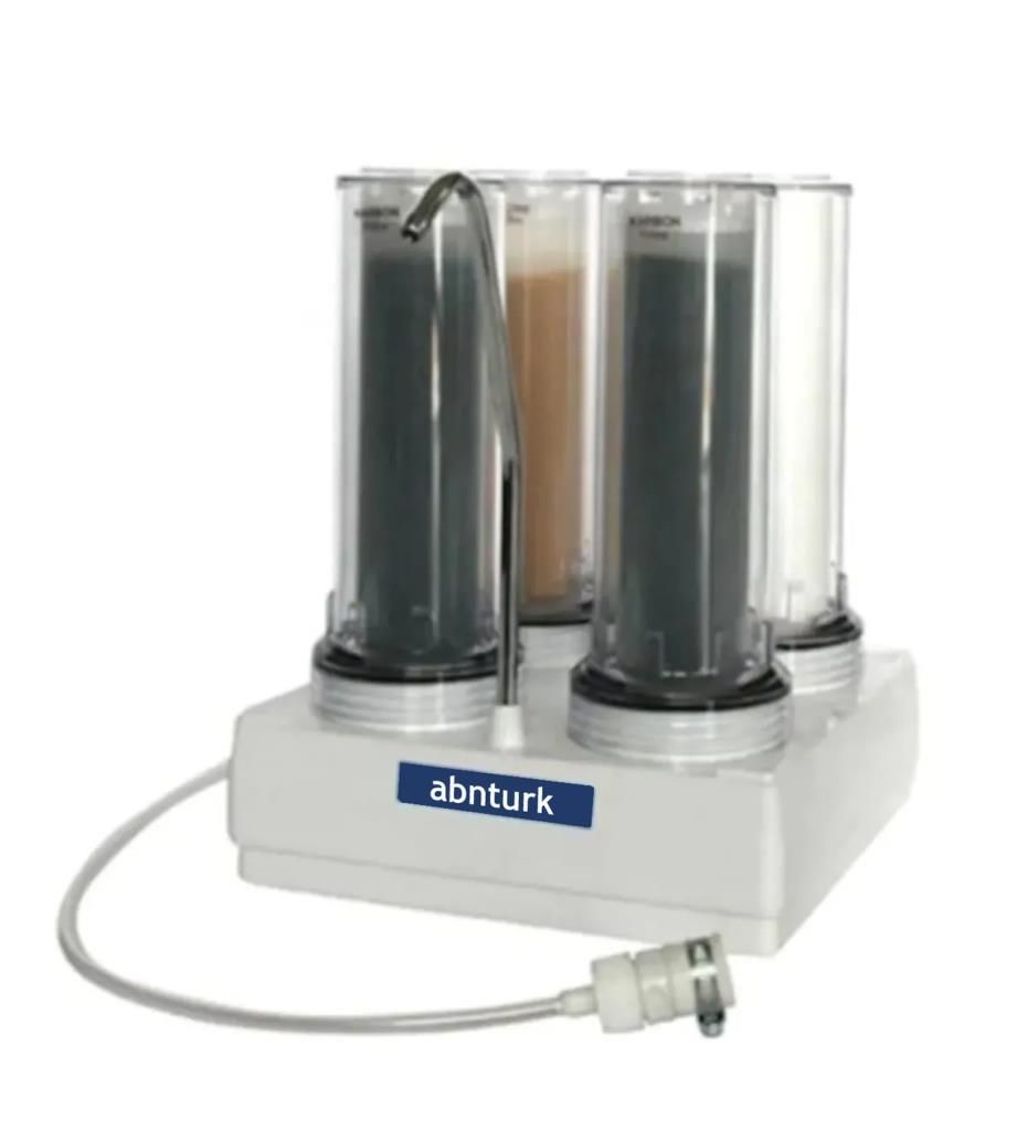 4 Aşamalı Özel Üretim Su Arıtma Cihazı %100 TürkMalı Suyu Yumuşatan 4 Filtreli Tezgah Üstü Su Arıtma