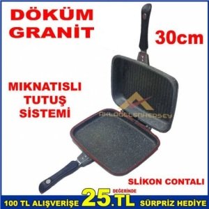 Safir Çift Taraflı Balık Tavası Yedek Sızdırmaz Silikon Contalı Granit Döküm Izgara Tavası 30cm