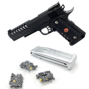Büyük Boy Gerçek Görünümlü Boncuk Atan Şarjörlü Oyuncak Tabanca 50 Adet Boncuk Hediyeli Plastik