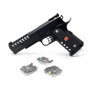 Büyük Boy Gerçek Görünümlü Boncuk Atan Şarjörlü Oyuncak Tabanca 50 Adet Boncuk Hediyeli Plastik