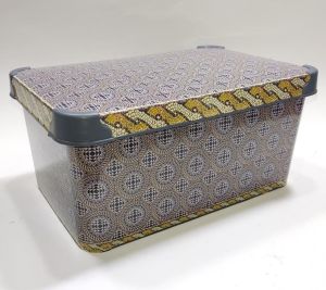 5 Litre Mozaik işli Desen Kapaklı Dekoratif Kutu Plastik Saklama Kabı 28x19 h14cm Hediye için Süper