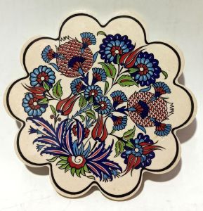 El İşlemeli 19x19x1cm Ebatta Seramik Nihale Çaydanlık Altlığı