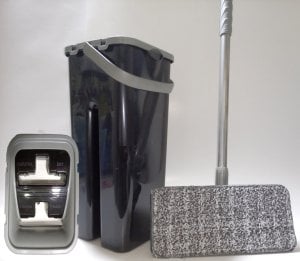 2 Microfiber Paspaslı Tablet Mop Çift Hazne Siyah Kovalı Ultra Temizlik Seti 4+4=8 Litre Kova+Metal Sap ve Paspas Fiyata Dahil Yıkama-Durulama, Arındırma Kurutma Hazneli Tam Set