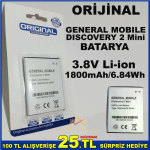 ORİJİNAL 3.8V 1800mAh GENERAL MOBILE DISCOVERY 2 MİNİ CEP TELFONU BATARYASI