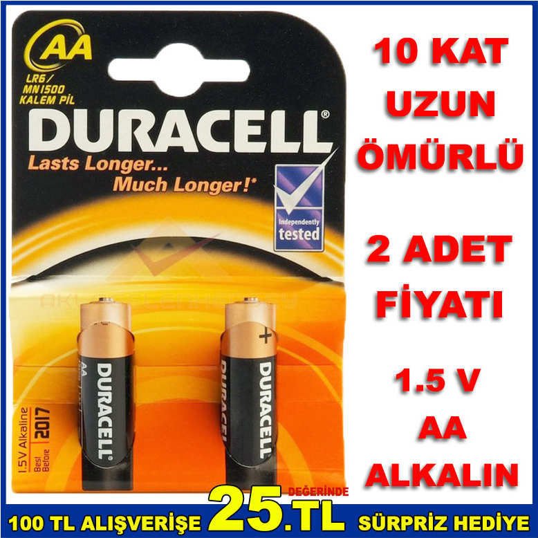 2 ADET DURACELL AA 1.5 V ALKALİN KALEM PİL -1