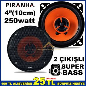 PİRANHA PRN 4040 250 WATT 2 ÇIKIŞLI 4inç 10cm SUPER BASS 2 YOL OTO HOPARLÖRÜ