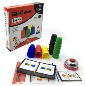 Renkli ve Hızlı Bardak Oyunu Zeka Gelişimi El Beceri Oyunu 6+ Yaş
