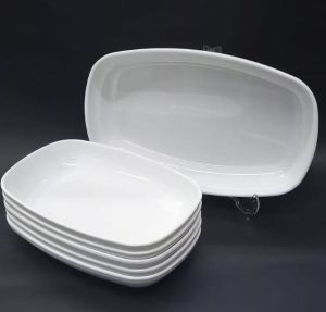 6 Adet Beyaz Melamin Kayık Tabak 33x20cm BüyükBoy Salata Tabağı Günlük Kullanıma Hesaplı Oval Tabak
