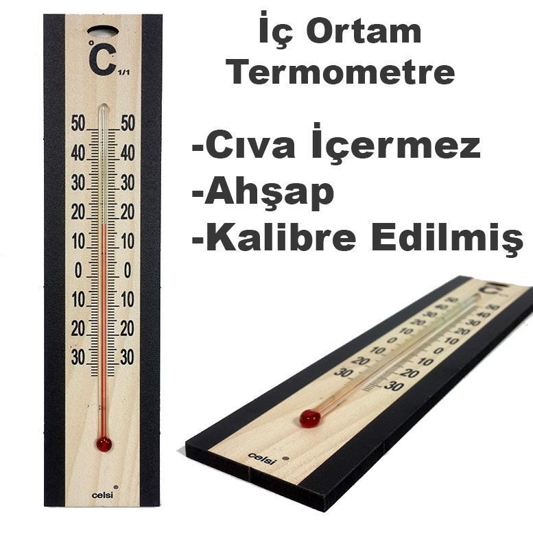 Celsi Manuel ortam Isısı Ölçer termometre 20cm Ahşap Cıvasız Cam Hazneli Oda Termometresi