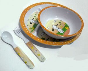 4 Parça desenli melamin bebek mama seti 1-3 yaş