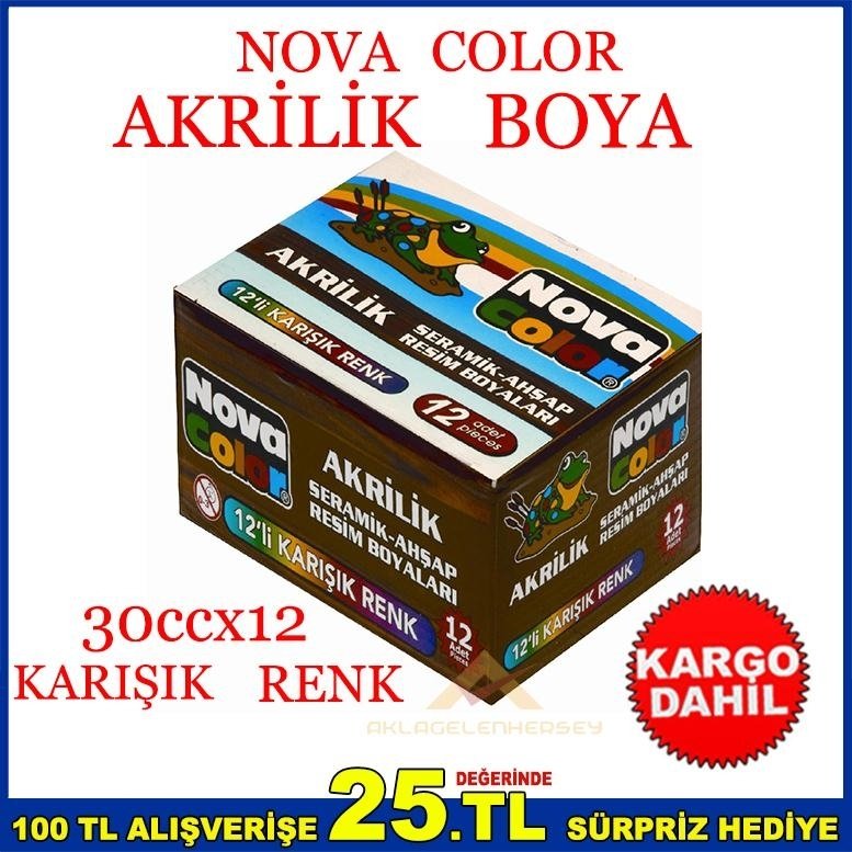Ücretsiz Kargo NOVACOLOR 12 RENK AKRİLİK SERAMİK AHŞAP BOYASI