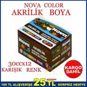 Ücretsiz Kargo NOVACOLOR 12 RENK AKRİLİK SERAMİK AHŞAP BOYASI