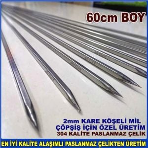 6 Adet Eniyi kalite çelik 60cm uzun boy metal çöpşiş Mangal Barbekü 304 kalite çelik köşeli çöp şiş