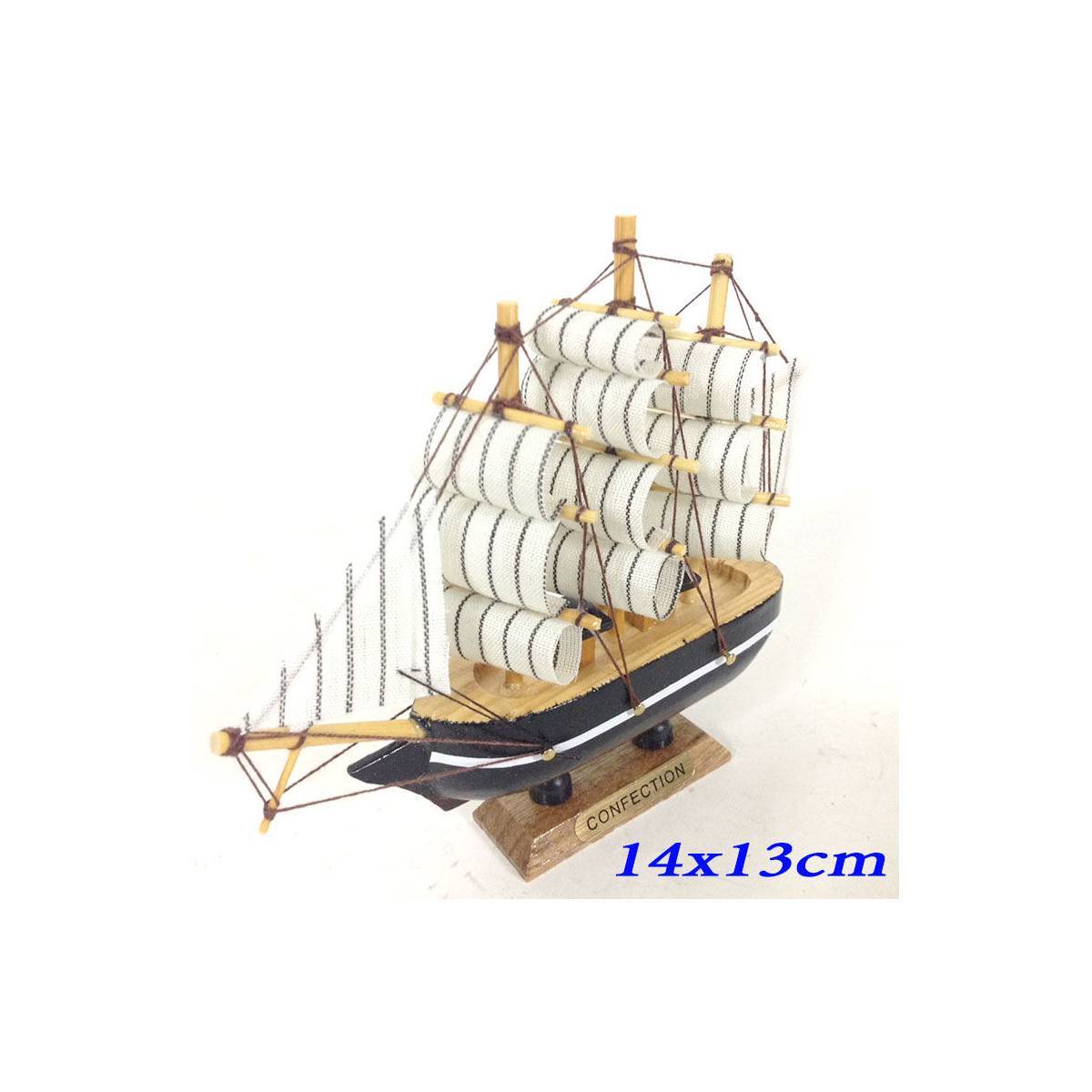 Dekoratif Ahşap Gemi 3 Direkli Şık Tasarım Maket Gemi 14x13cm Ebatında Masaüstü Süsü