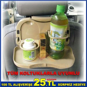OTO KOLTUK BAŞLIĞINA TAKILAN 2 BARDAK TUTABİLEN KATLANABİLİR TEPSİ