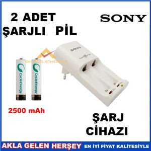 2 ADET SONY 2500 mAh ŞARJLI PİL İLE ŞARJ CİHAZI