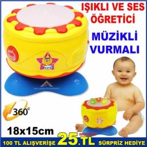 IŞIKLI VE SESLİ ÖĞRETİCİ KAYA DAVUL CAN DAVUL SESLİ MÜZİKLİ VURMALI 360 DERECE DÖNEBİLEN