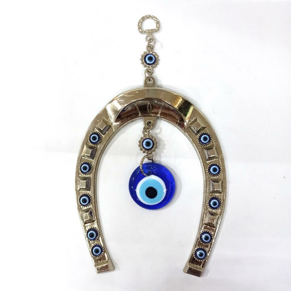 Dekoratif Nazar Boncuklu Metal İşlemeli Nal Figürlü Duvar Süsü 21.5 cm Yükseklik