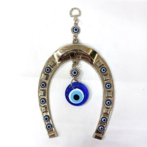 Dekoratif Nazar Boncuklu Metal İşlemeli Nal Figürlü Duvar Süsü 21.5 cm Yükseklik