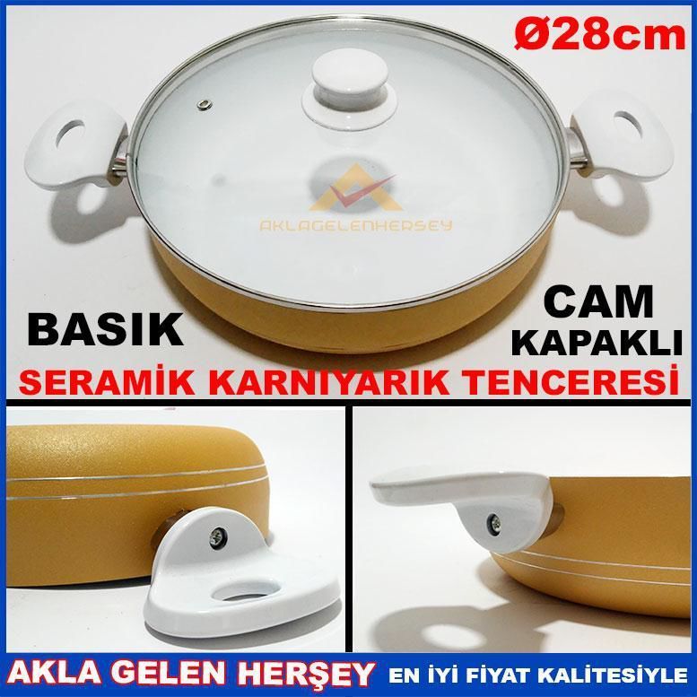 CAM KAPAKLI 28cm SERAMİK BASIK KARNIYARIK TENCERESİ