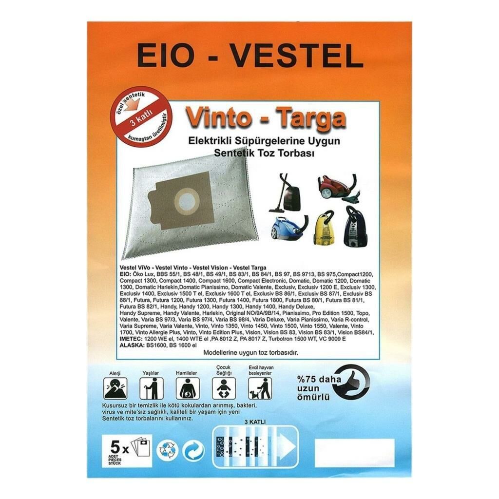 abnturk Özel Üretim 5 Adet Turbotron1500WT-VC9009E Süpürge Toz Torbası %100 Toz Korumalı 3 Kat Elyaf