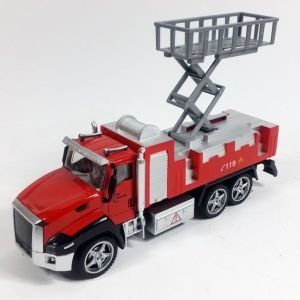 DieCast Metal Kasa Hareketli Yükselen Platform Asansörlü Çek Bırak Oyuncak İtfaiye Kamyonu