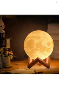 Dekoratif Şık 15 cm Çap 3d moon lamp Pilli 3d Standlı Ay Gece Lambası
