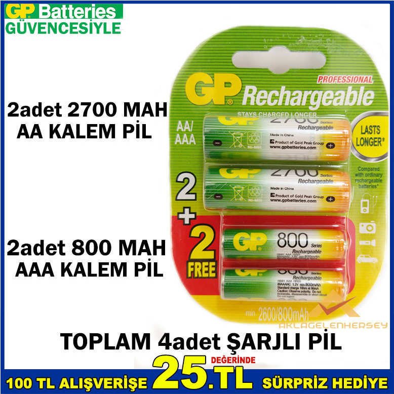 2adet AA 2700 + 2adet AAA 800 ŞARJLI KALEM PİL-1