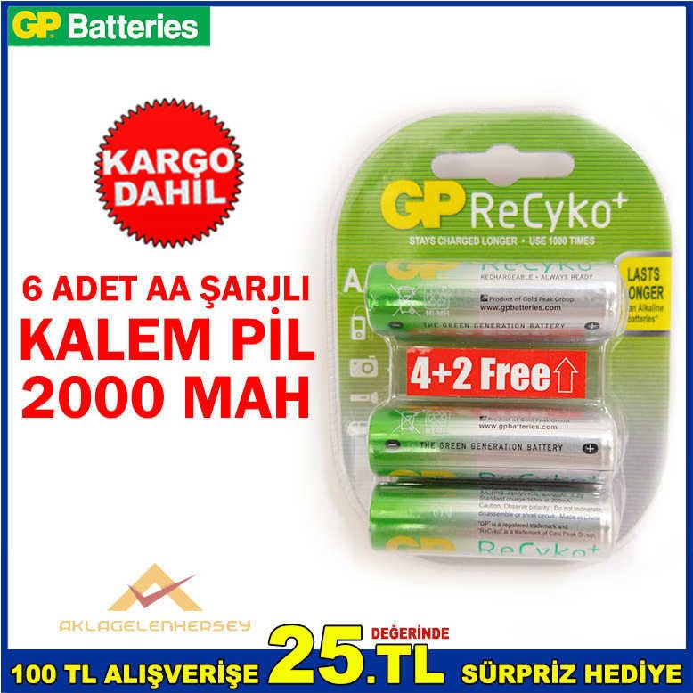 GP RECYKO 2000MAH 4+2 6adet AA ŞARJLI KALEM PİL -1